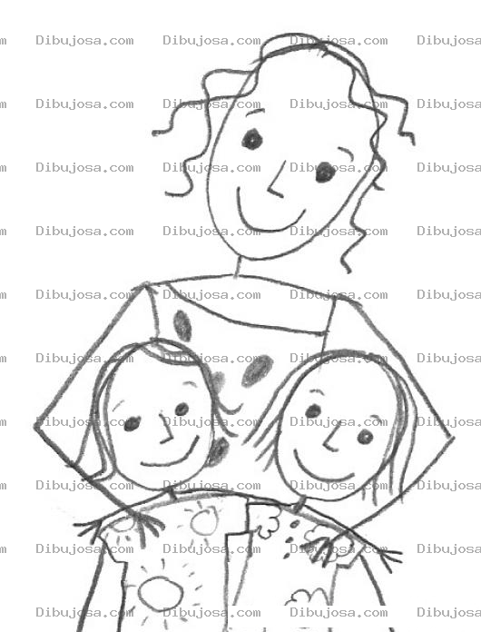 Dibujo para colorear Dibujo De Mama Soltera Feliz Con Sus Hijas Para Pintar Y Colorear