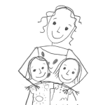 Dibujo para colorear Dibujo De Mama Soltera Feliz Con Sus Hijas Para Pintar Y Colorear