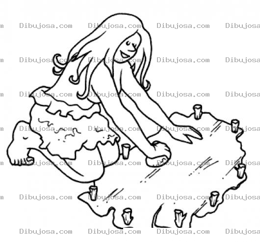 Dibujo para colorear Mujer Cavernocila Planchando Traje De Cuero Para Pintar Y Colorear