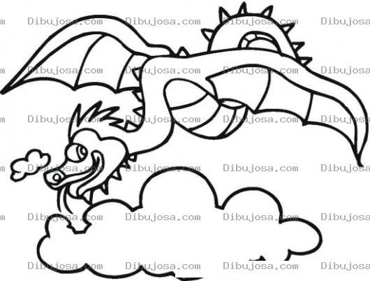 Dibujo para colorear Dibujo De Dragon Volador Volando En El Cielo Sobre Las Nubes Para Pintar Y Colorer