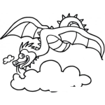Dibujo para colorear Dibujo De Dragon Volador Volando En El Cielo Sobre Las Nubes Para Pintar Y Colorer