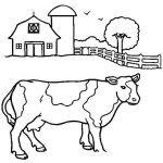 Dibujo para colorear Colorear Vaca en una granja