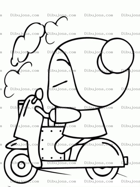 Dibujo para colorear Dibujo De Pucca En Motoneta Para Pintar Y Colorear