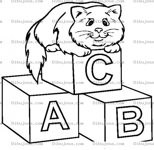 Dibujo para colorear Colorear Gato sobre tres cubos