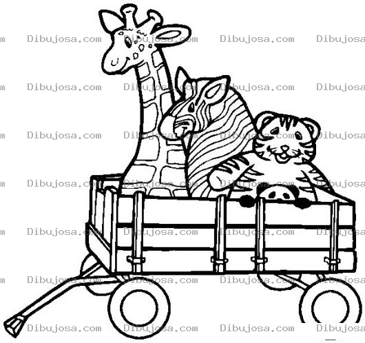 Dibujo para colorear Colorear jirafa, cebra y tigre de juguete