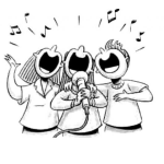 Dibujo para colorear Karaoke Dibujo De Tre Amigos Cantando En Un Microfono Para Pintar Y Colorear