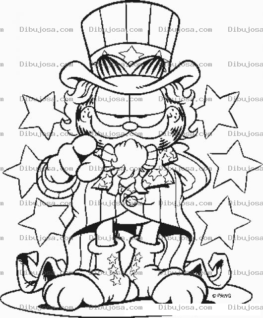 Dibujo para colorear Garfield Wants You Dibujo De Garfield Vestido De Tio Sam Para Pintar Y Colorear