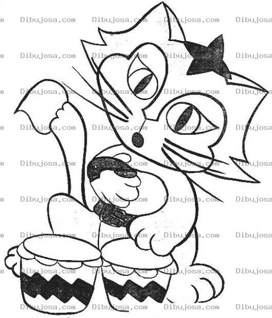 Dibujo para colorear Gato Timbalero Dibujo De Gatito Con Dos Tambores Timbales Para Pintar Y Colorear