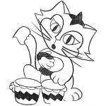 Dibujo para colorear Gato Timbalero Dibujo De Gatito Con Dos Tambores Timbales Para Pintar Y Colorear