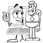 Dibujo para colorear Computadora Y Hombre Amigos Abrazados Para Pintar Y Colorear