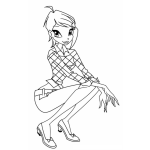 Dibujo para colorear Mujer Delgadita Agachada Con Blusa De Cuadros Para Pintar Y Colorear