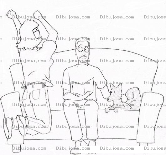 Dibujo para colorear Mujer Rencillosa Y Colerica Dibujo De Mujer Enojada E Histerica Alegandole A Su Marido En El Sofa Para Pintar Y Colorear