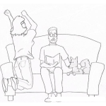 Dibujo para colorear Mujer Rencillosa Y Colerica Dibujo De Mujer Enojada E Histerica Alegandole A Su Marido En El Sofa Para Pintar Y Colorear