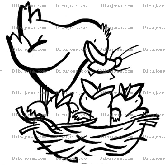 Dibujo para colorear Dibujo De Pajaritos Hambrientos En Su Nido Para Pintar Y Colorear