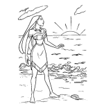 Dibujo para colorear Dibujo De La Princesa Pocahontas En La Playa Para Pintar Y Colorear Pocajontas Viendo Un Atardecer En El Mar Poca Hontas