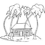 Dibujo para colorear Dibujo De Una Casita De Madera En Una Isla Tropical Para Pintar Y Colorear