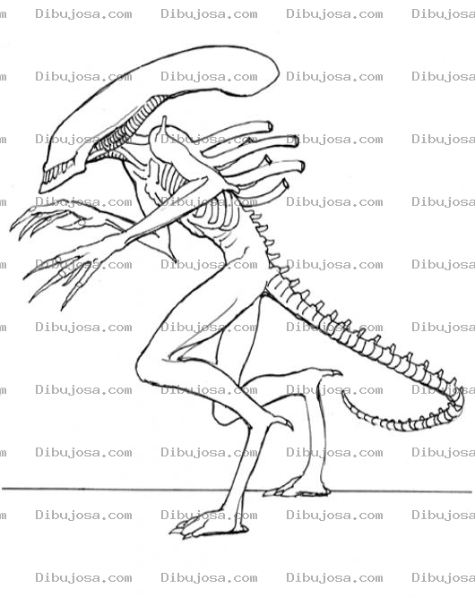 Dibujo para colorear Dibujo De Alien Con Cuerpo De Dinosaurio Para Pintar Y Colorear Alienigena