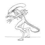 Dibujo para colorear Dibujo De Alien Con Cuerpo De Dinosaurio Para Pintar Y Colorear Alienigena