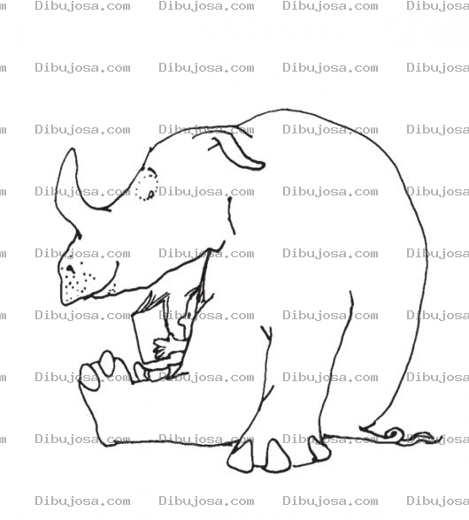 Dibujo para colorear Dibujo De Rinoceronte Manso Sentado A La Par De Un Nino Para Pintar Y Colorear