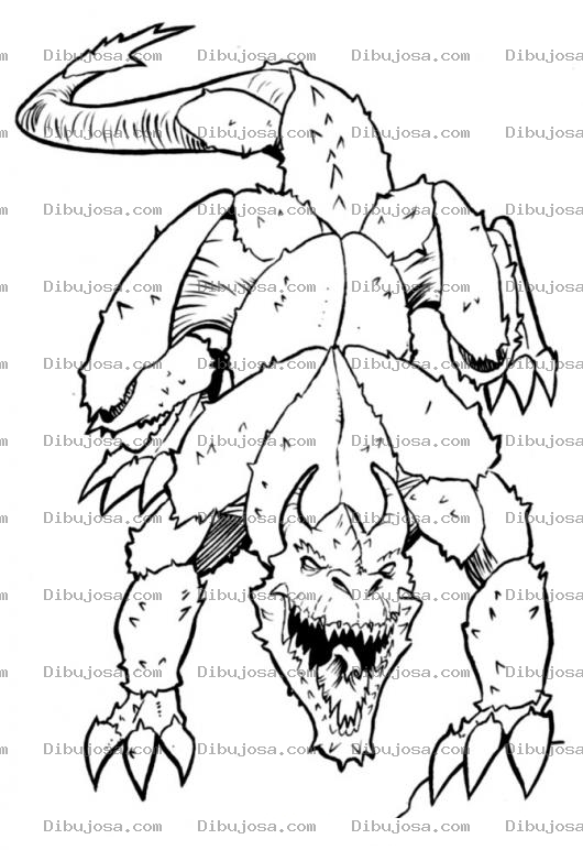 Dibujo para colorear Dibujo De Moustruo Con Cuerpo De Lagartija Gigante Para Pintar Y Colorear