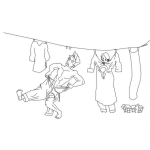 Dibujo para colorear Dibujo De Esposa Tendiendo Ropa Recien Lavada En El Lazo Del Tendedero Y Esposo Poniendose Un Pantalon Sin Planchar Para Pintar Y Colorear