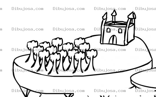 Dibujo para colorear Dibujo De Castillito Para Pintar Y Colorear Bosquecito En Frente De Un Castillo