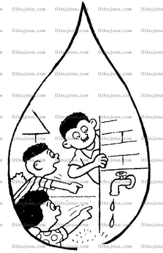 Dibujo para colorear Fuga De Agua Dibujo De Un Chorro Desperdiciando Agua Para Pintar Y Colorear Un Mensaje Para Ahorrar Agua