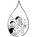 Dibujo para colorear Fuga De Agua Dibujo De Un Chorro Desperdiciando Agua Para Pintar Y Colorear Un Mensaje Para Ahorrar Agua
