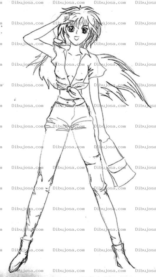 Dibujo para colorear Dibujo De Chica En Blusa Y Jeans Con Un Bolso De Mano Para Pintar Y Colorear