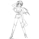 Dibujo para colorear Dibujo De Chica En Blusa Y Jeans Con Un Bolso De Mano Para Pintar Y Colorear
