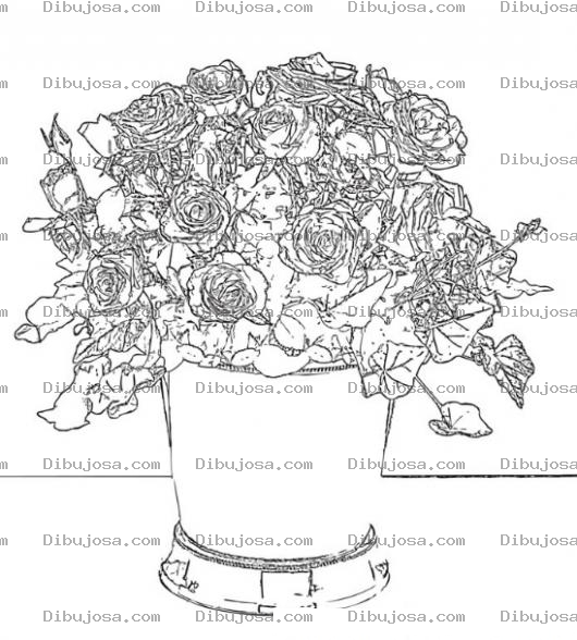 Dibujo para colorear Colorear Florero de Rosas