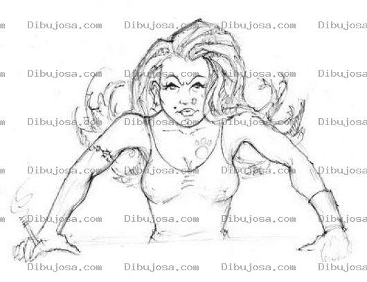 Dibujo para colorear Dibujo De Mujer Enojada Con Un Cigarro Y Con Tatuaje En El Brazo Y En El Pecho Para Pintar Y Colorear