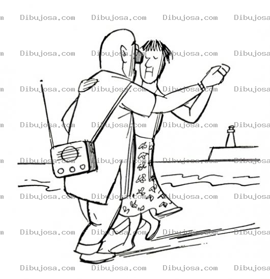 Dibujo para colorear Dibujo De Una Pareja Bailando En La Playa Al Fonod Un Faro Para Pintar Y Colorear