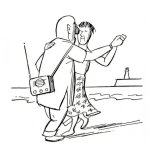 Dibujo para colorear Dibujo De Una Pareja Bailando En La Playa Al Fonod Un Faro Para Pintar Y Colorear