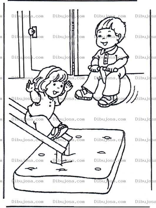 Dibujo para colorear Dibujo De Un Cuarto De Juegos Para Pintar Y Colorear Resbaladero En Una Habitacion De Juegos