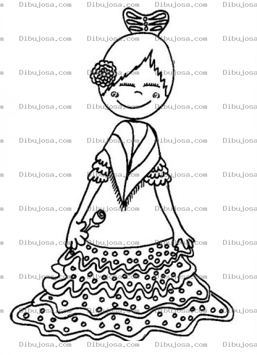 Dibujo para colorear Dibujo De Espanolita Con Vestido Largo Para Pintar Y Colorear