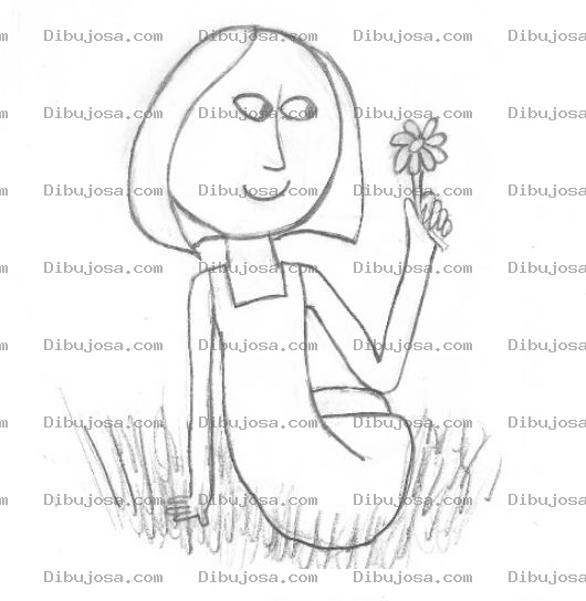 Dibujo para colorear Dibujo De Una Mujer Sentada En Un Jardin Con Una Flor En Su Mano Para Pintar Y Colorear