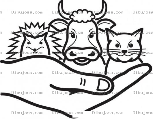 Dibujo para colorear Dibujo De Animalitos En La Palma De La Mano Para Pintar Y Colorear Puercoespin Vaca Y Gato En Una Mano