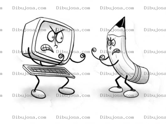 Dibujo para colorear Computadora Versus Lapiz Dibujo De Una Computadora Peleando Con Un Lapiz Para Pintar Y Colorear
