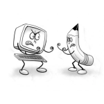 Dibujo para colorear Computadora Versus Lapiz Dibujo De Una Computadora Peleando Con Un Lapiz Para Pintar Y Colorear