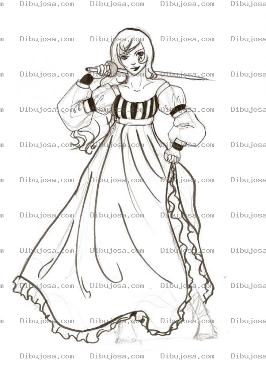 Dibujo para colorear Dibujo De Mujer Medieval Con Vestido Largo Con Pijazo Y Espada Para Pintar Y Colorear