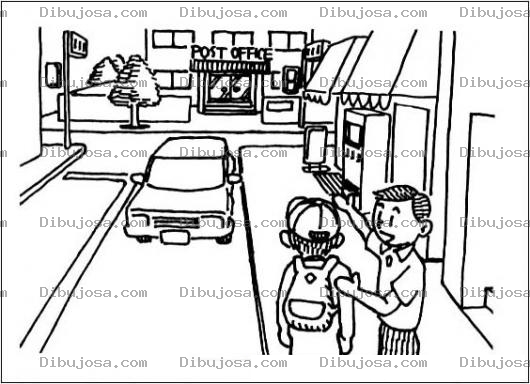 Dibujo para colorear Preguntando Una Direccion Dibujo De Un Chico Pidiendo Indicaciones Para Llegar A Una Direccion Para Pintar Y Colorear