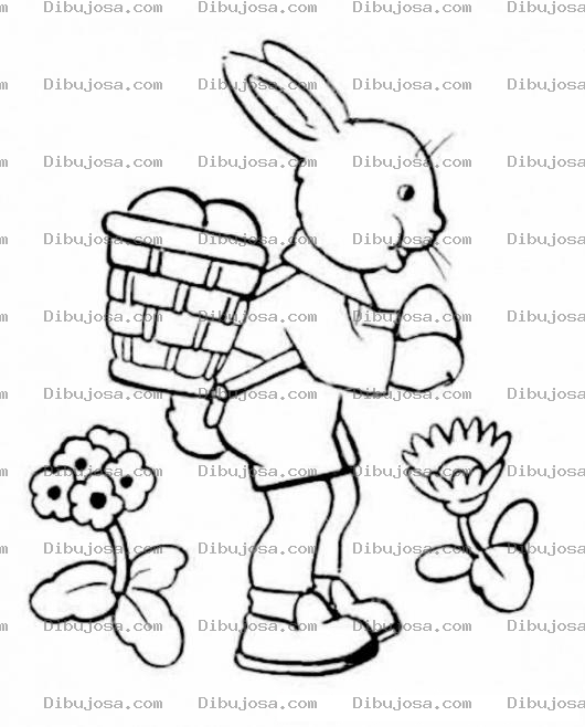 Dibujo para colorear Dibujo De Conejo Con Canasta De Huevos De Pascua Para Pintar Y Colorear