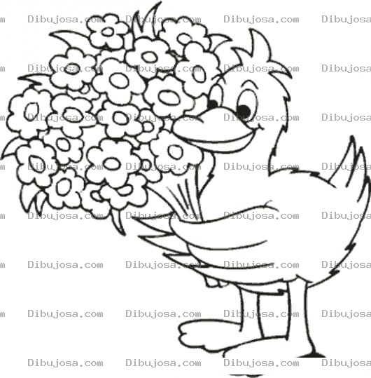 Dibujo para colorear Dibujo De Pato Con Flores Para Pintar Y Colorear