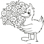 Dibujo para colorear Dibujo De Pato Con Flores Para Pintar Y Colorear