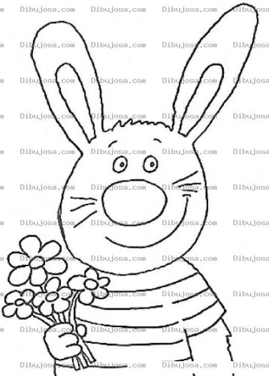 Dibujo para colorear Dibujo De Conejo Con Flores Para Pintar Y Colorear Conejito Enamorado Feliz E Ilusionado