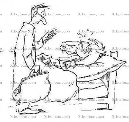 Dibujo para colorear Veterinario De Caballos Dibujo De Veterinario Visitando A Un Caballo Enfermo Acostado En Su Cama Para Pintar Y Colorear Caballo Con Temperatura