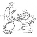 Dibujo para colorear Veterinario De Caballos Dibujo De Veterinario Visitando A Un Caballo Enfermo Acostado En Su Cama Para Pintar Y Colorear Caballo Con Temperatura
