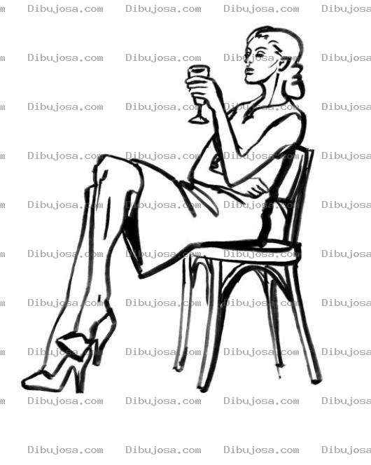 Dibujo para colorear Dibujo+de+mujer+sentada+con+una+copa+de+vino+para+pintar+y+colorear
