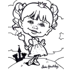 Dibujo para colorear Dibujo De Princesita con Su Castillo Al Fondo Para Pintar Y Colorear